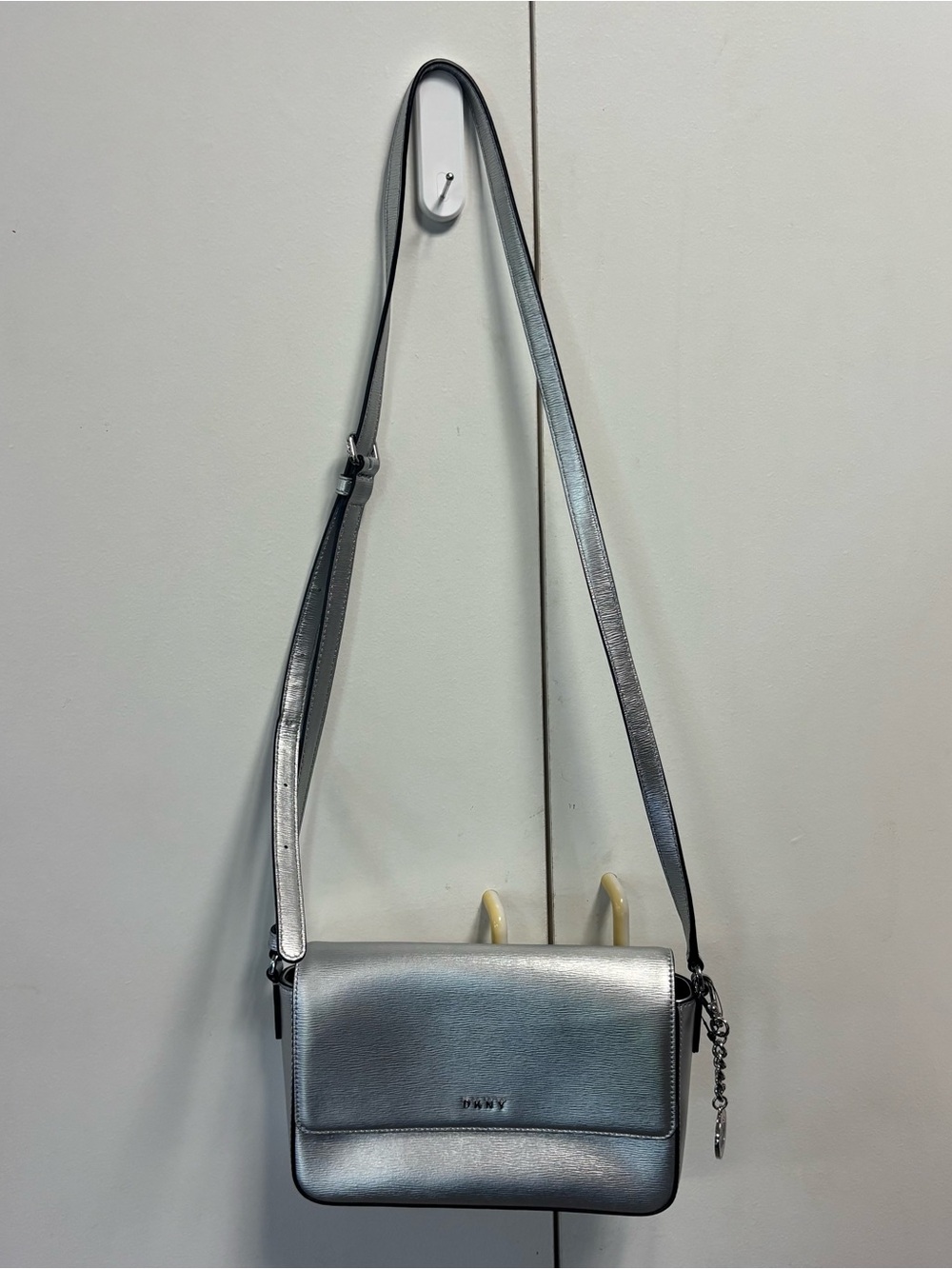 DKNY leather metallic crossbody flap bag Y2K cyberg glam night out